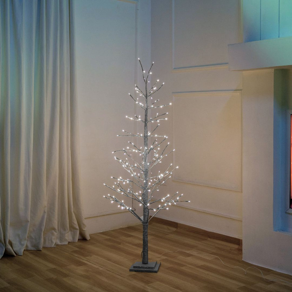 Silver Glitter Porch Tree with Twinkling LED Lights