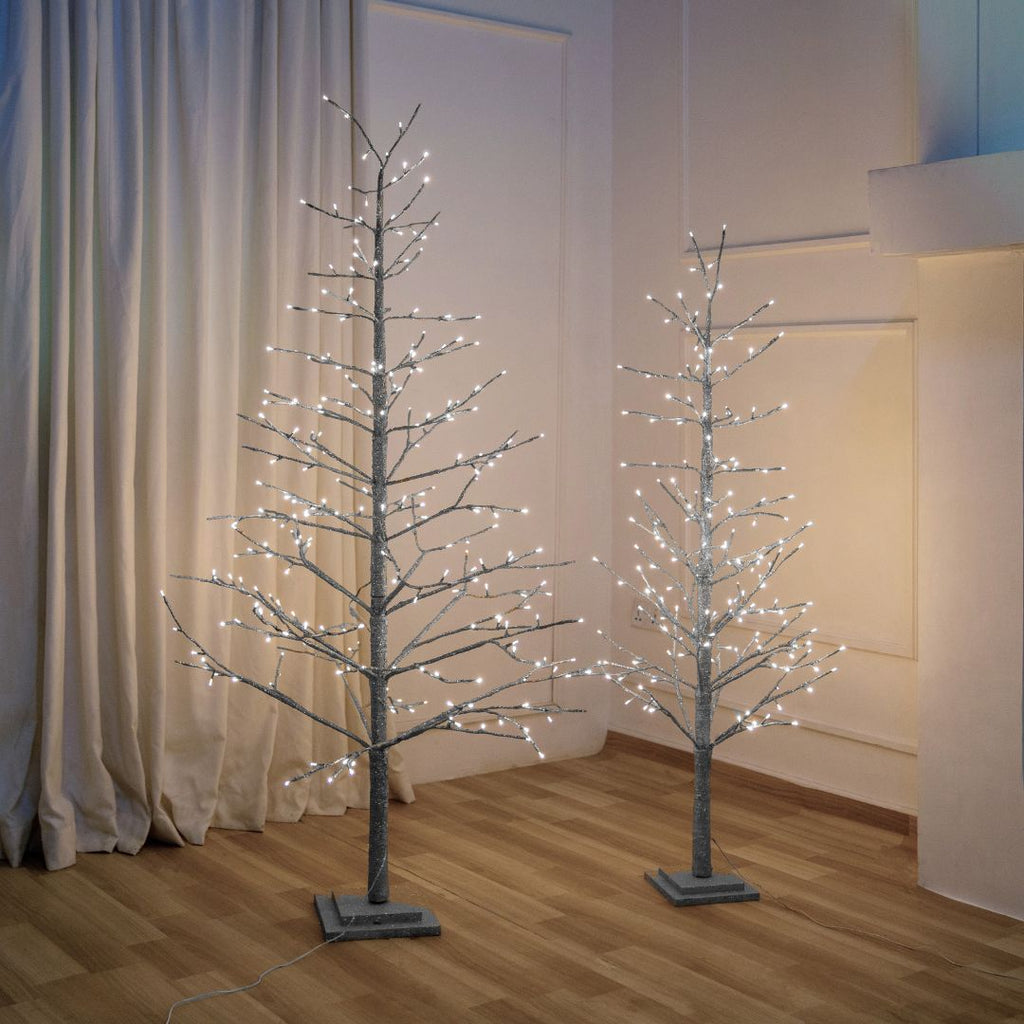 Silver Glitter Porch Tree with Twinkling LED Lights