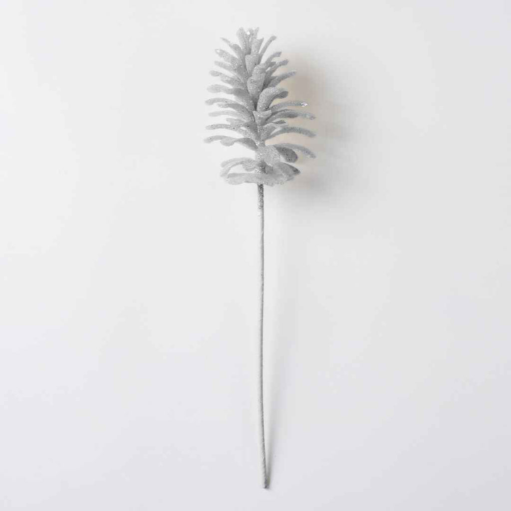 Silver Pinecone Pick with Glitter