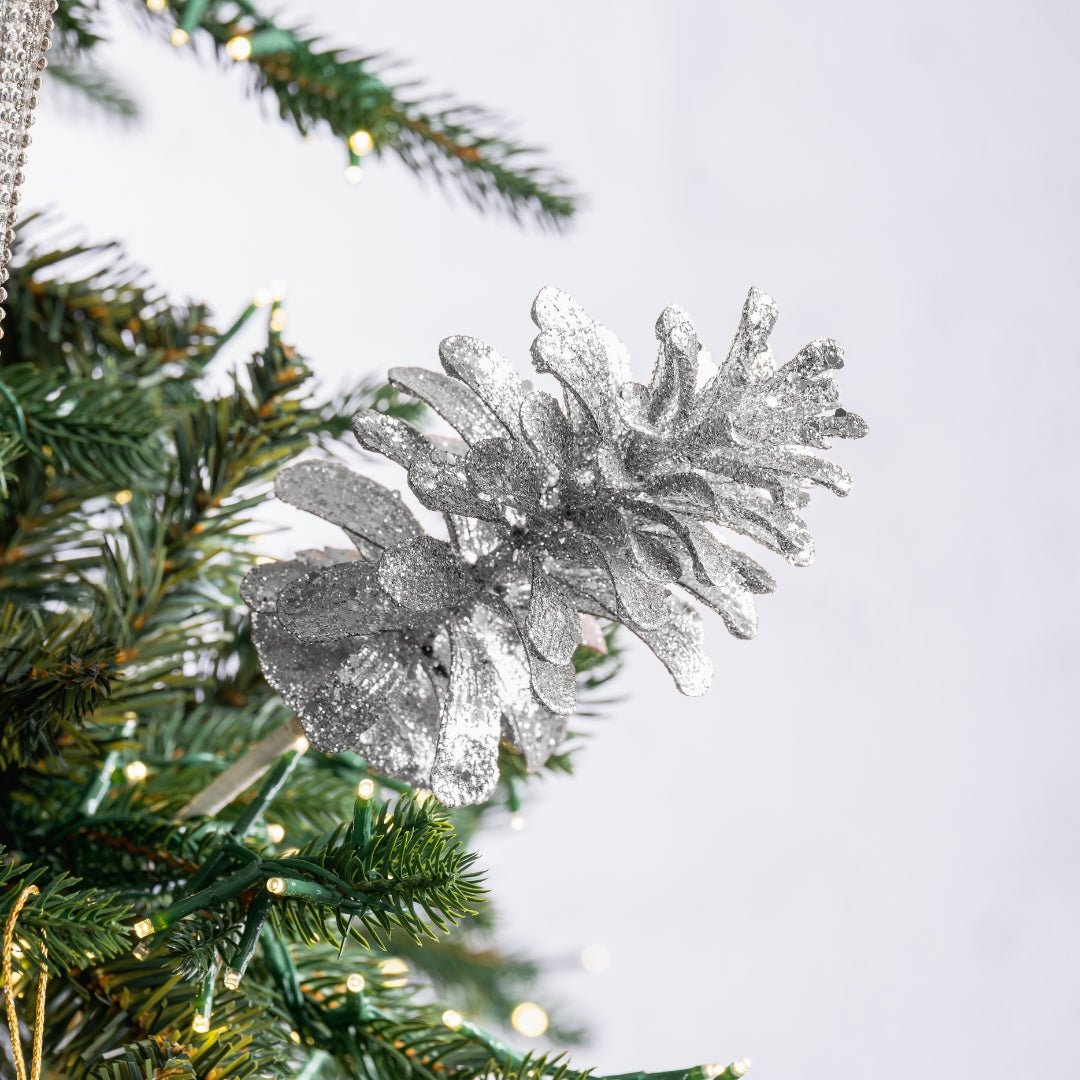 Silver Pinecone Pick with Glitter