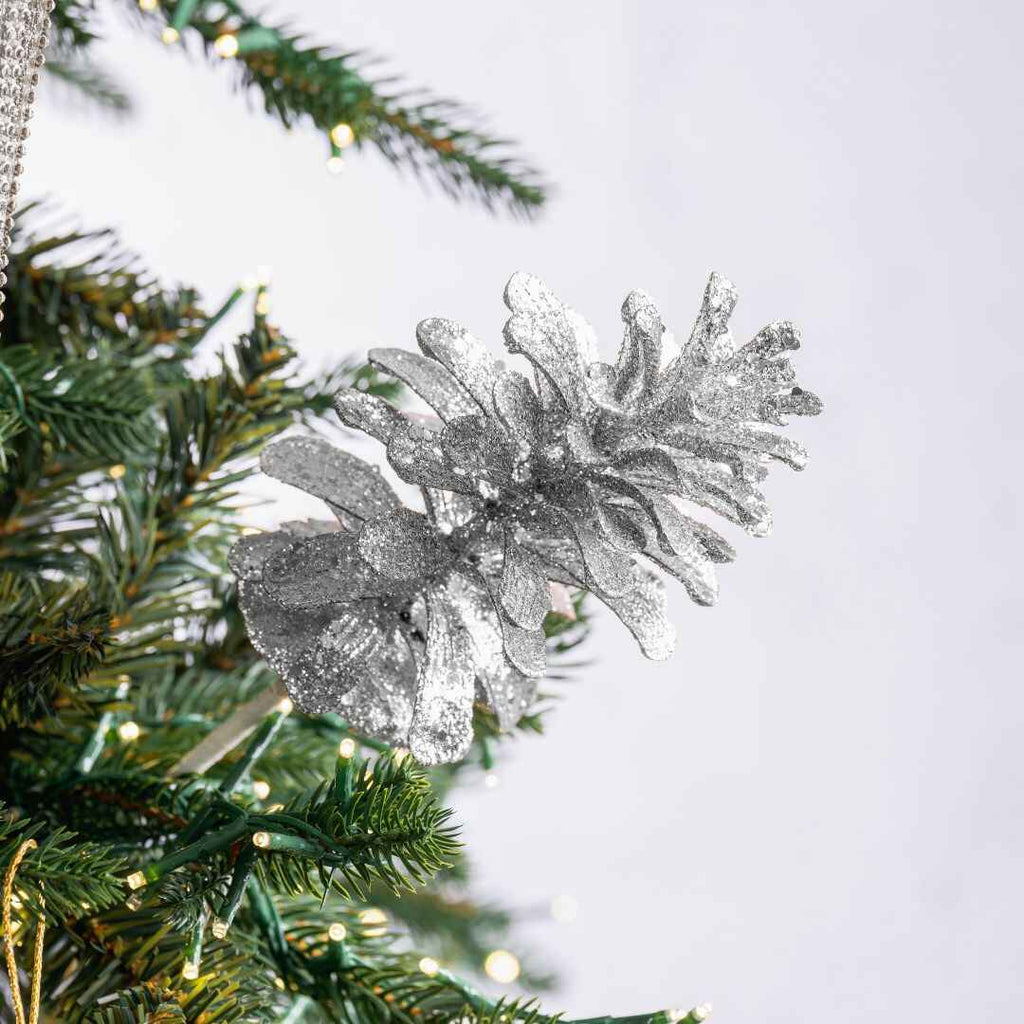 Silver Pinecone Pick with Glitter