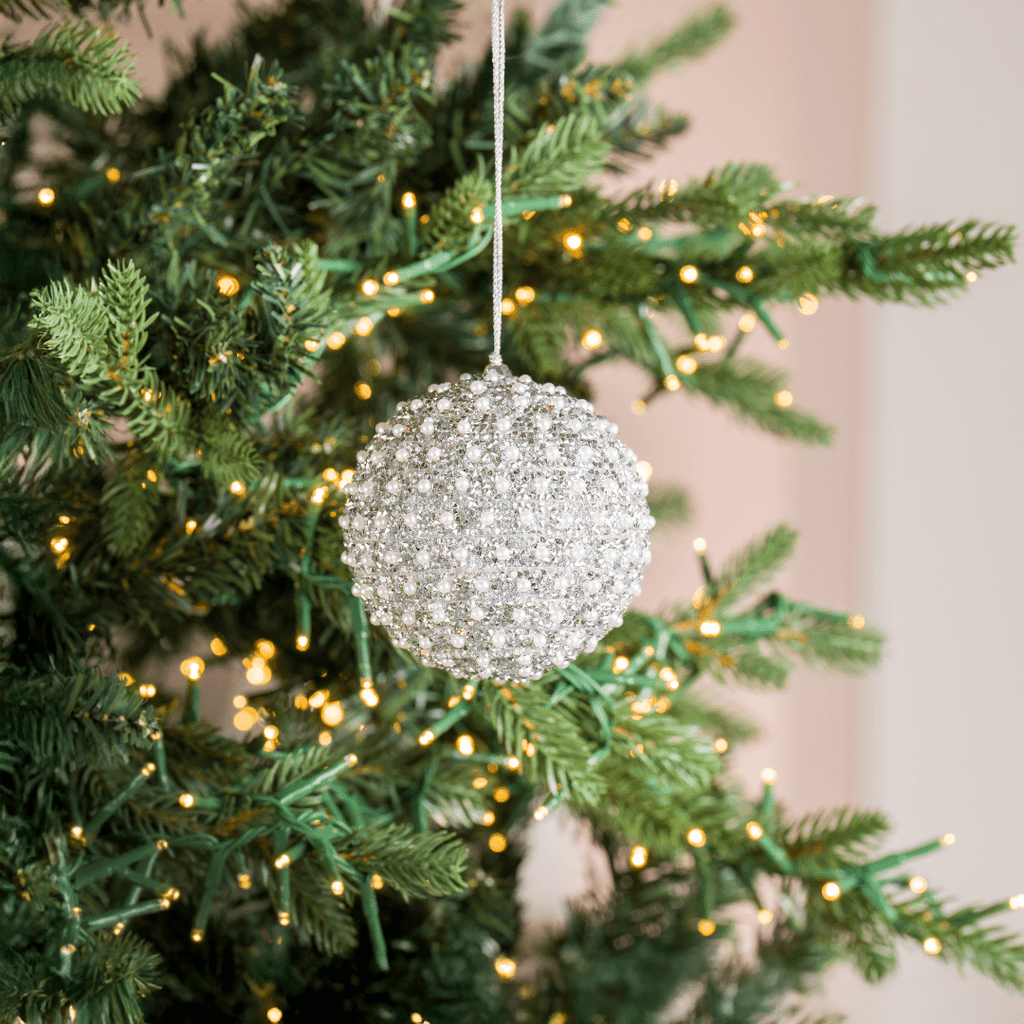 Silver Sequin & Pearl Ornament 4"