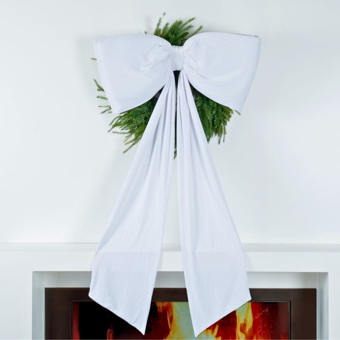 White Single Loop Oversized Bow Topper with Elongated Tails