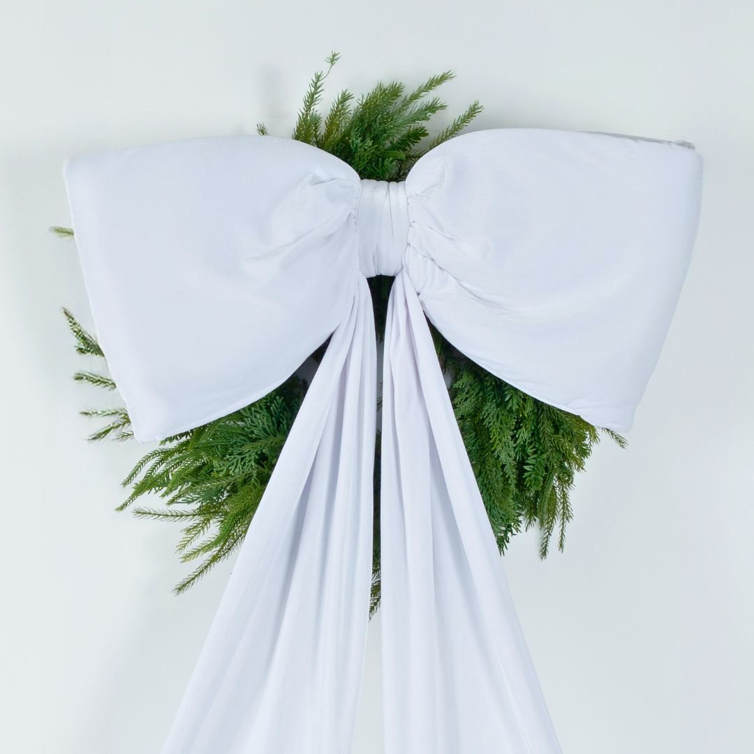 White Single Loop Oversized Bow Topper with Elongated Tails