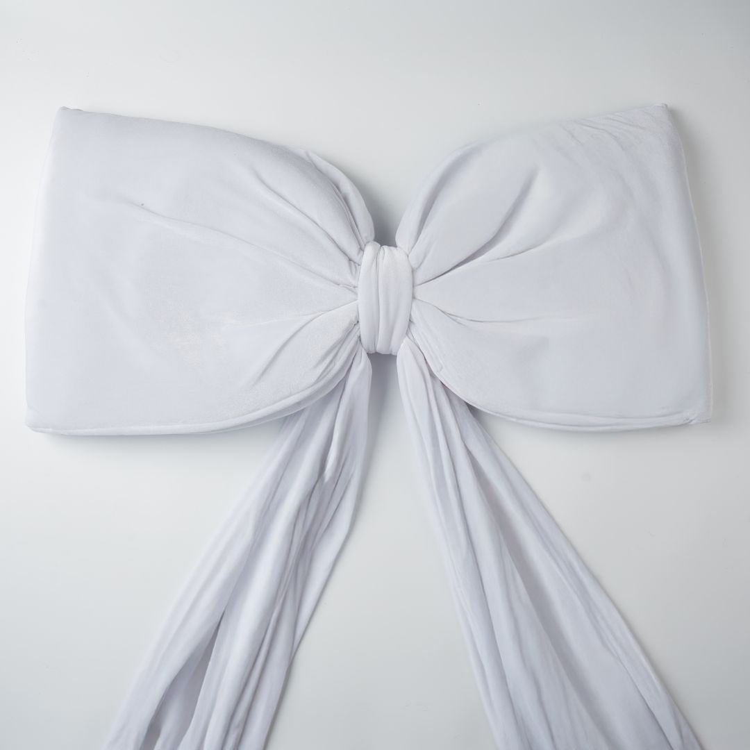 White Single Loop Oversized Bow Topper with Elongated Tails