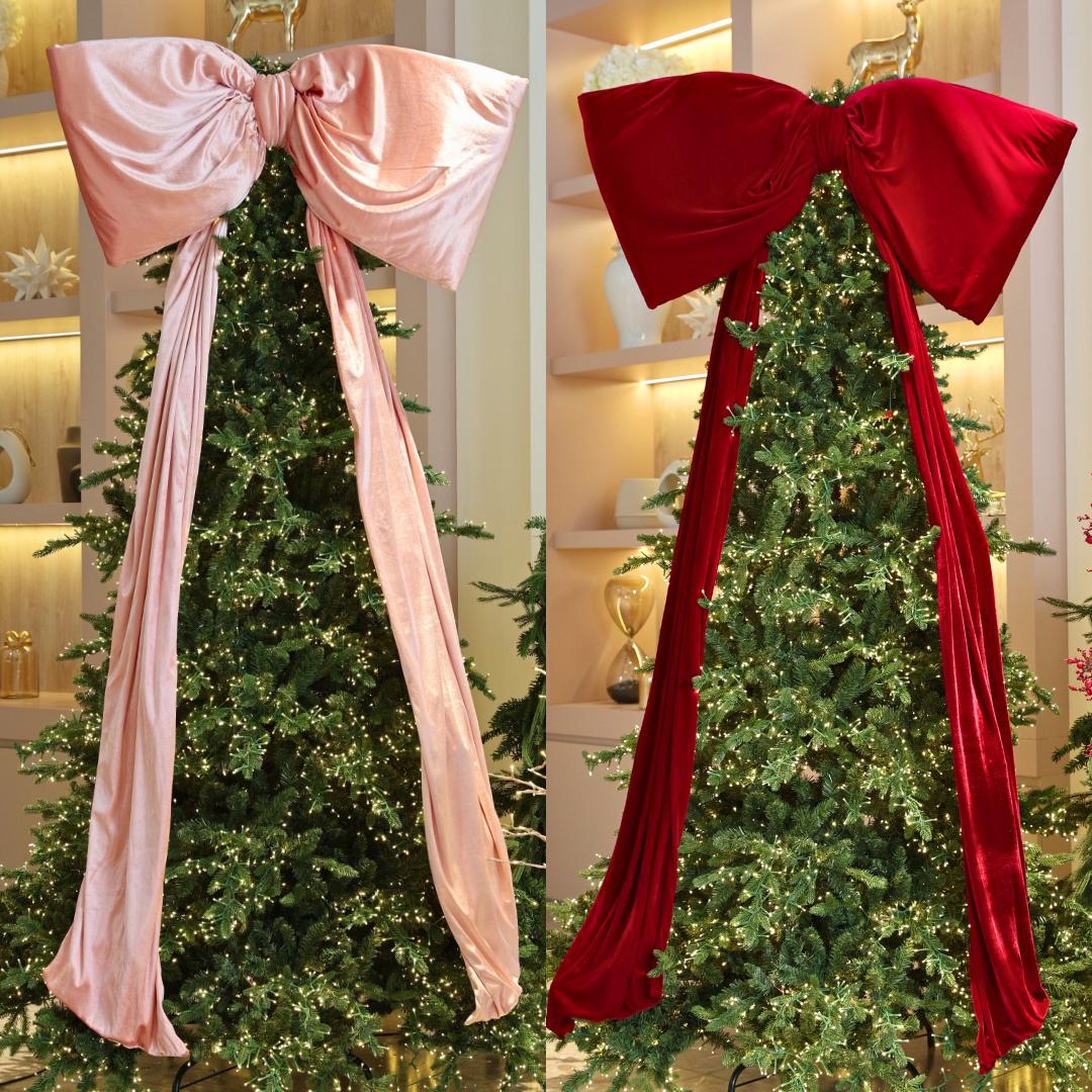 Single Loop Oversized Bow Topper with Elongated Tails - Pink