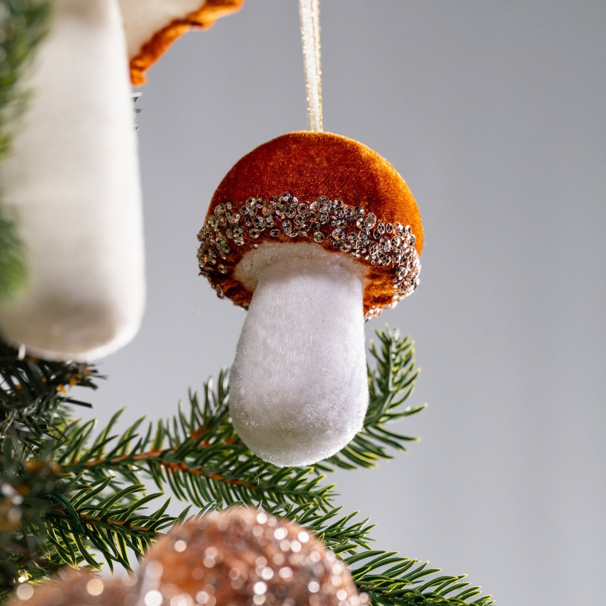 Small Amber Mushroom Ornament With Rhinestones