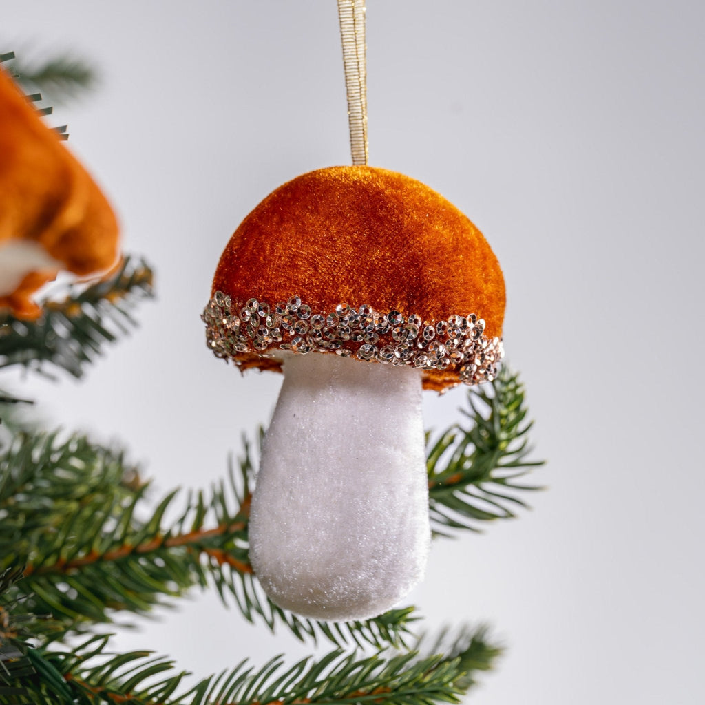 Small Amber Mushroom Ornament With Rhinestones