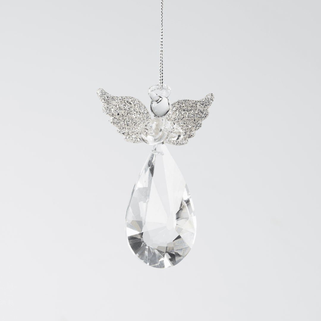 Solid Clear Glass Angel Wing Ornament