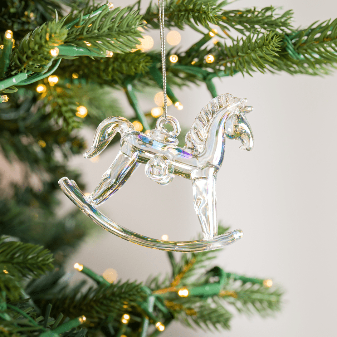 Solid Clear Glass Rocking Horse Ornament