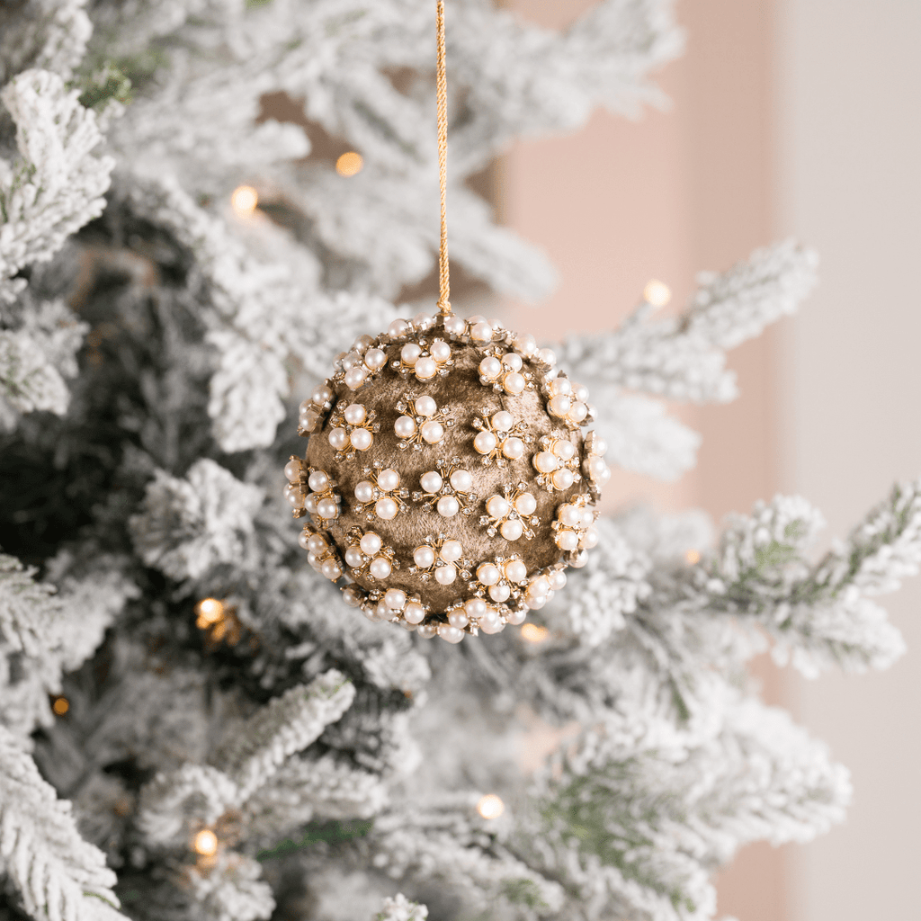 Taupe Pearl & Rhinestone Velvet Ornament