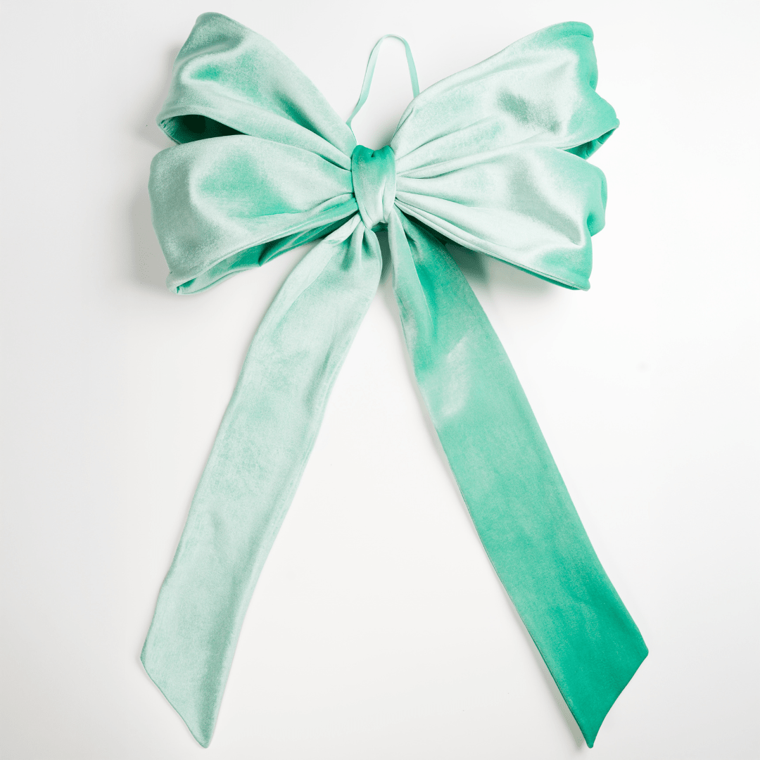 Teal Green Velvet Festive Large Bow Topper
