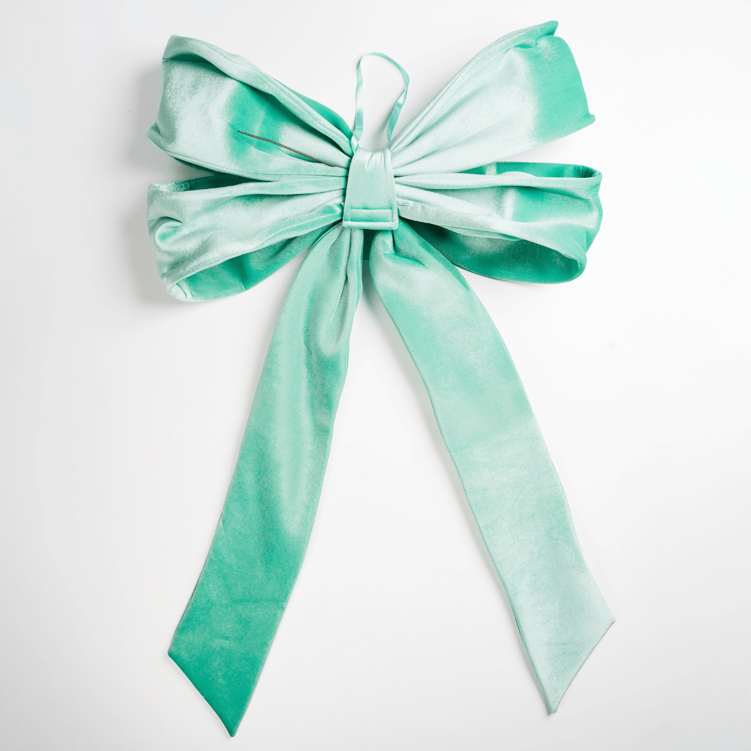 Teal Green Velvet Festive Large Bow Topper