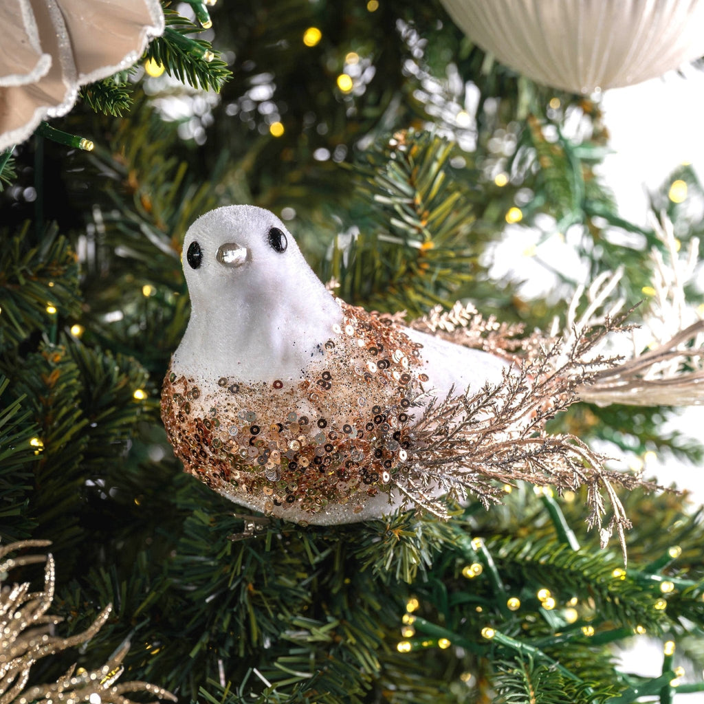 White Bird Ornament with Champagne Detailing