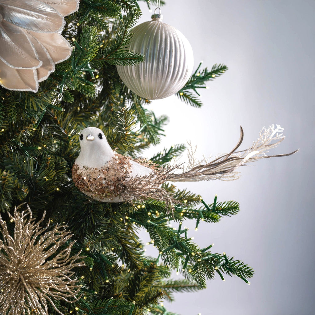 White Bird Ornament with Champagne Detailing