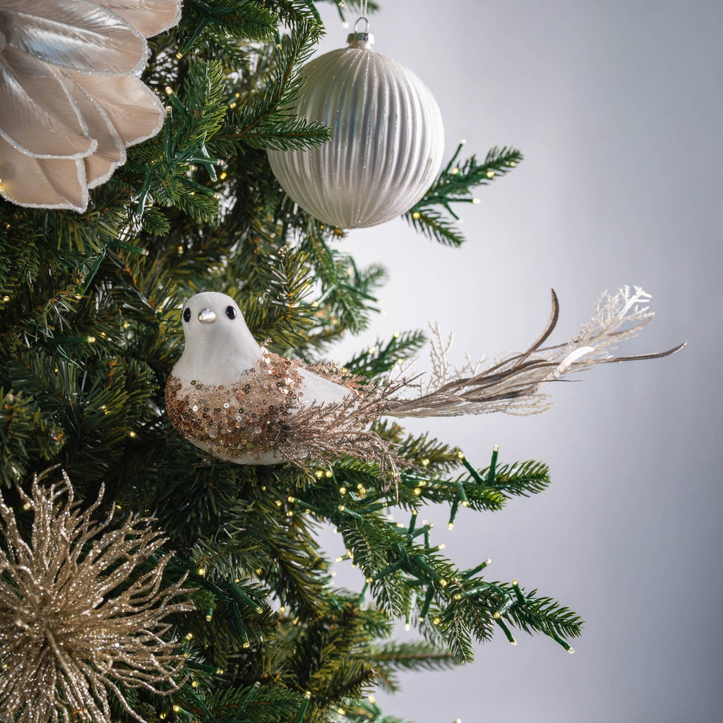 White Bird Ornament with Champagne Detailing