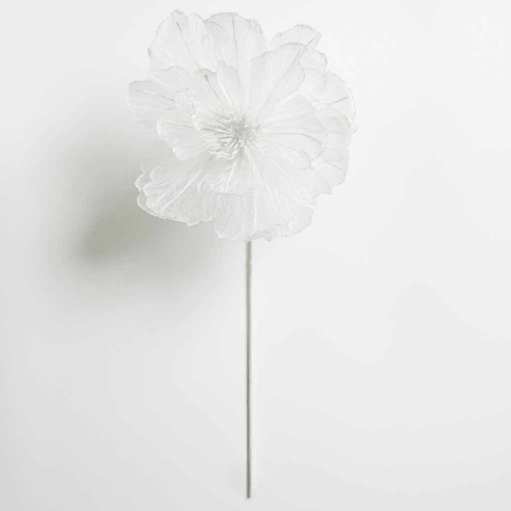 White Fabric Flower Pick