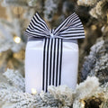 White Gift-Box Ornament With Striped Monochrome Ribbon
