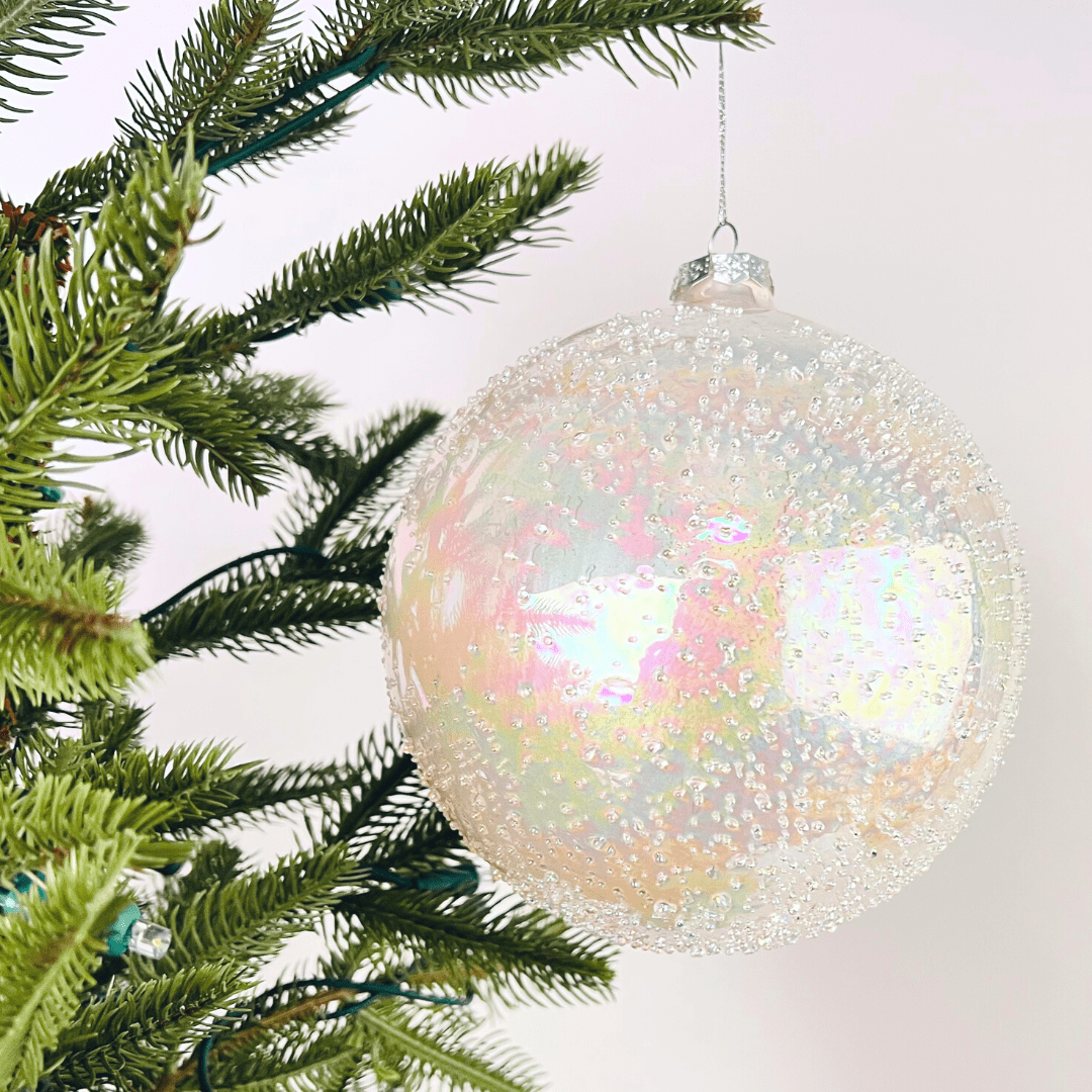 White Glass Ball with Sugar Beads