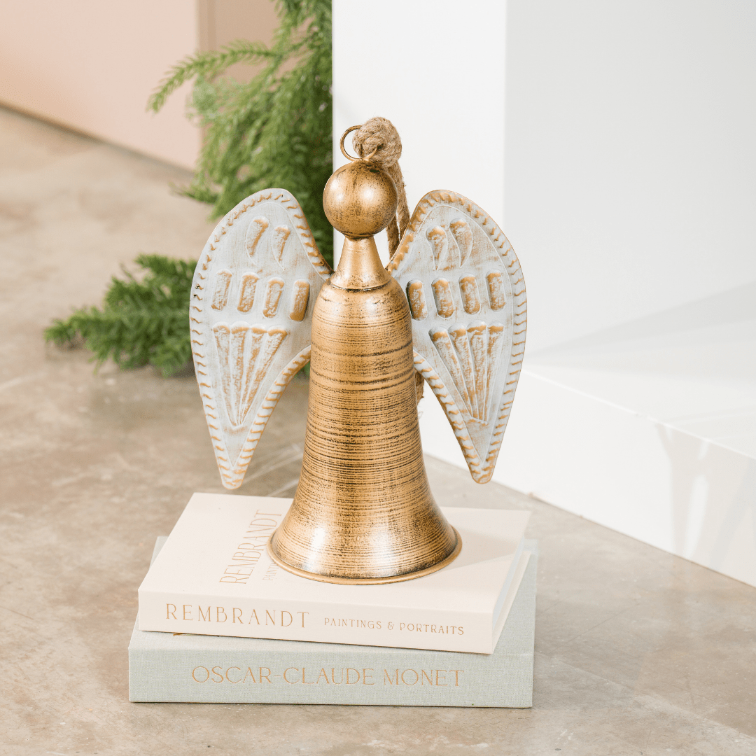 White & Gold Metal Angel with Jute