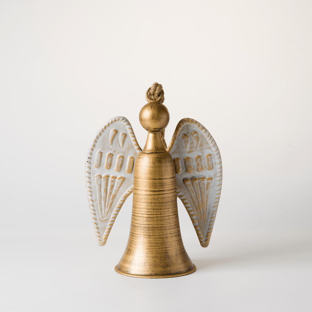 White & Gold Metal Angel with Jute