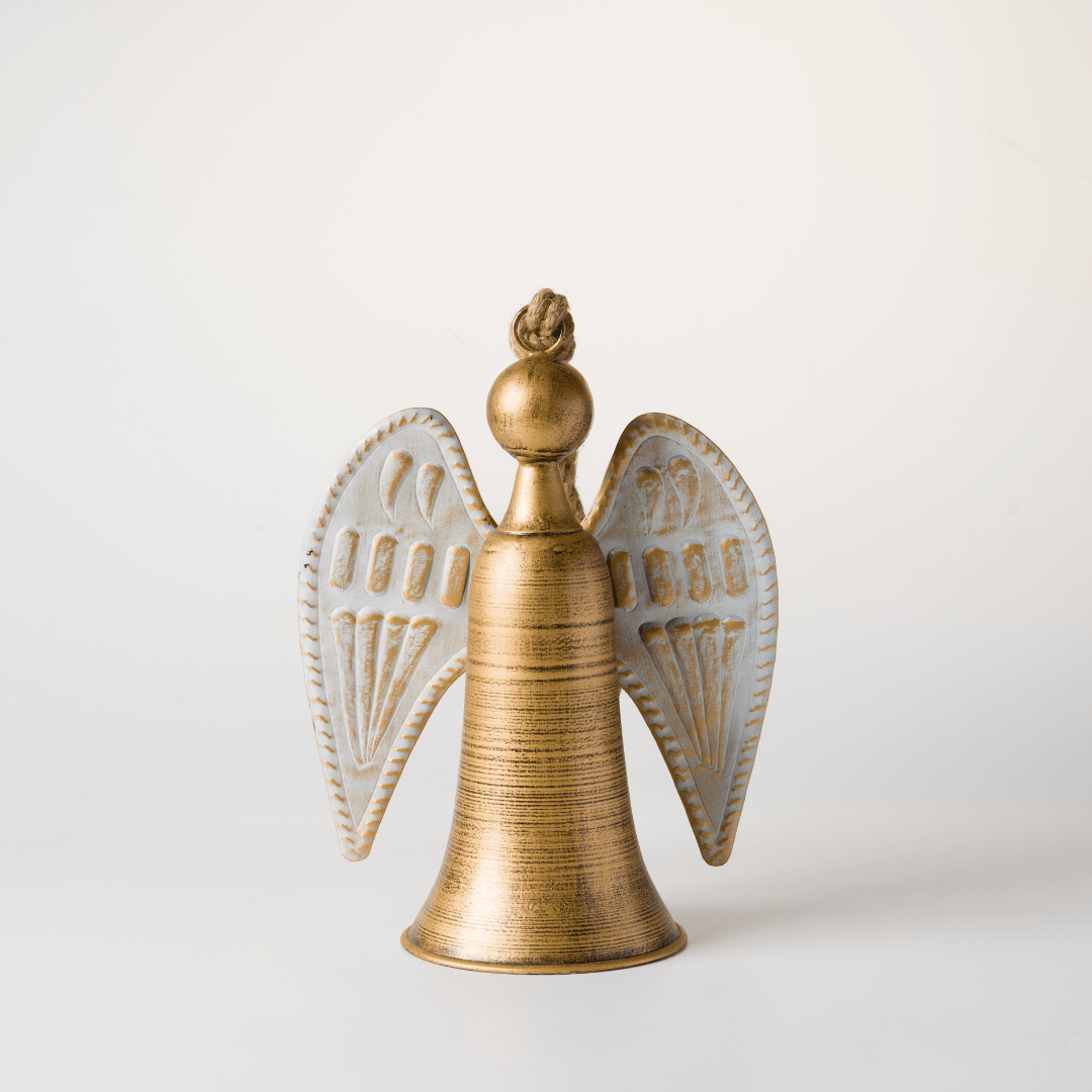 White & Gold Metal Angel with Jute