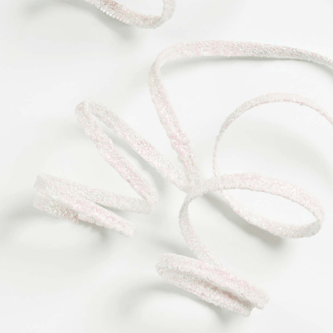 White Iridescent Glitter Twirl Ribbon Pick