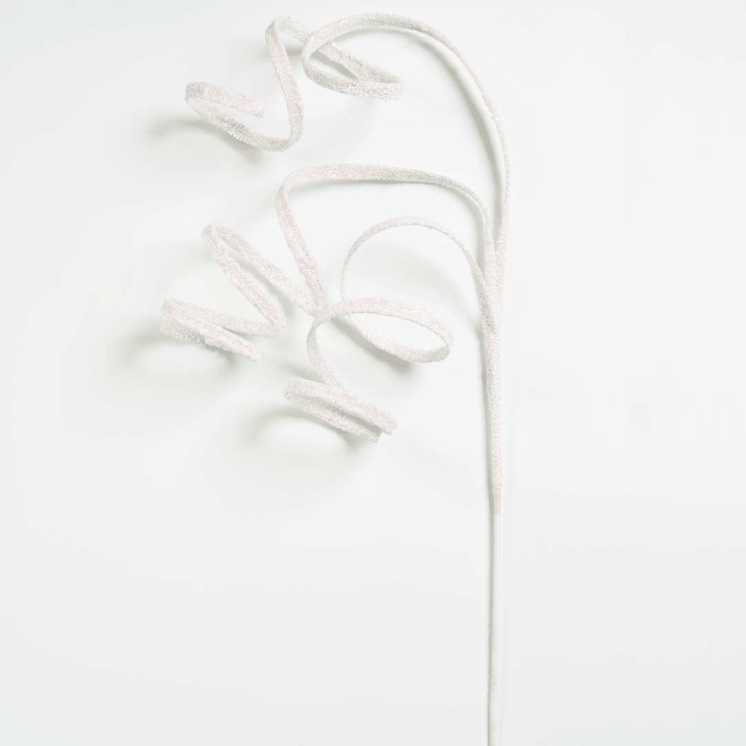 White Iridescent Glitter Twirl Ribbon Pick