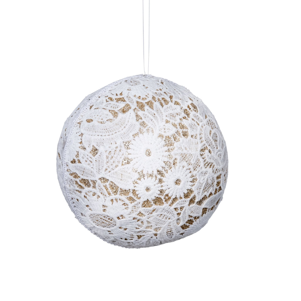White & Metallic Lace Ball Ornament