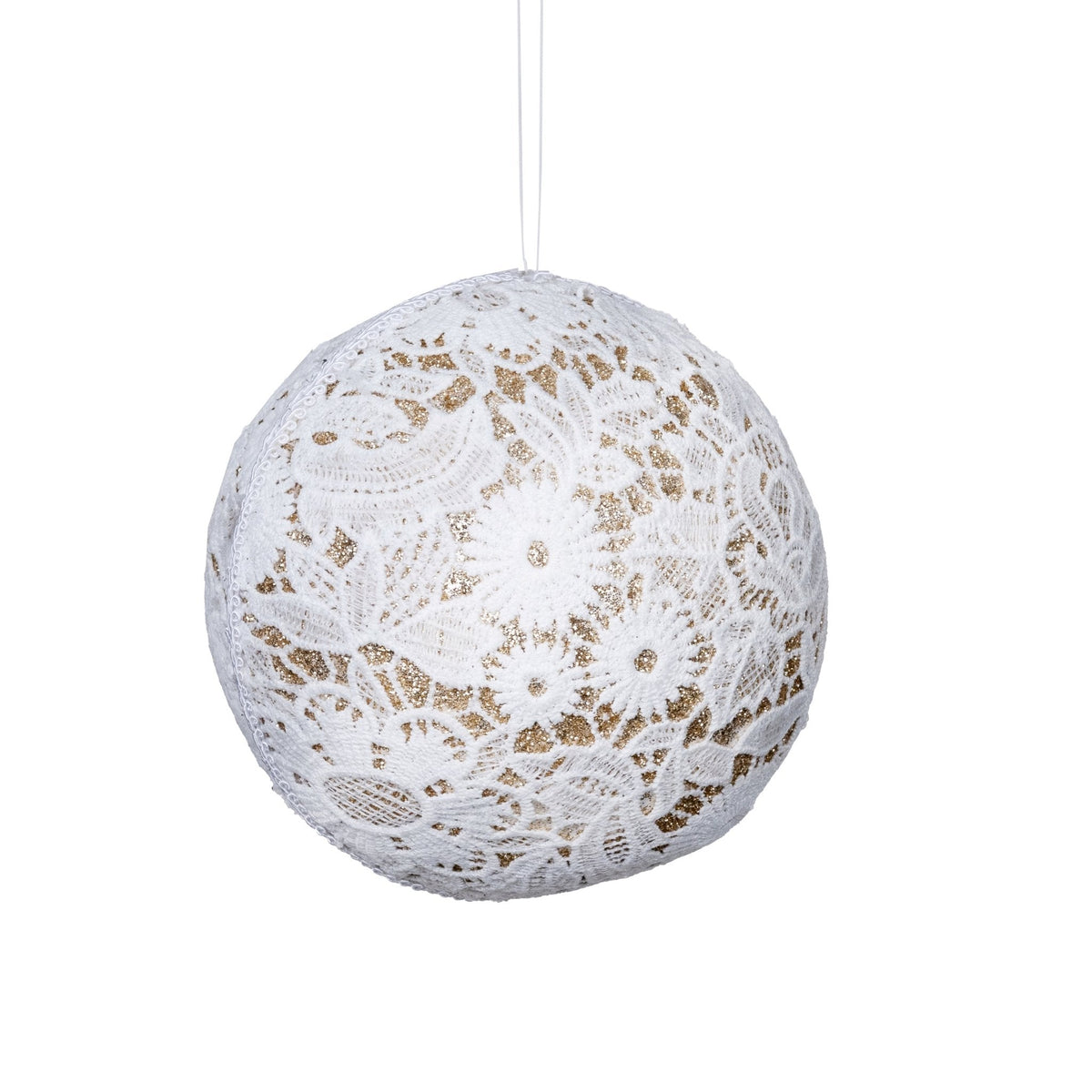 White & Metallic Lace Ball Ornament