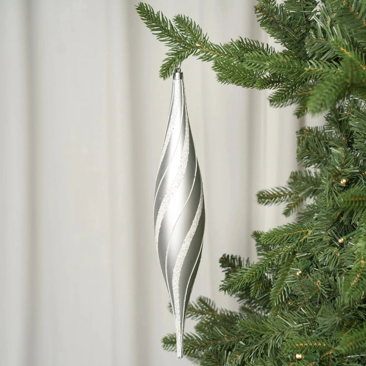 White Oval Drop Ornament With White Glitter