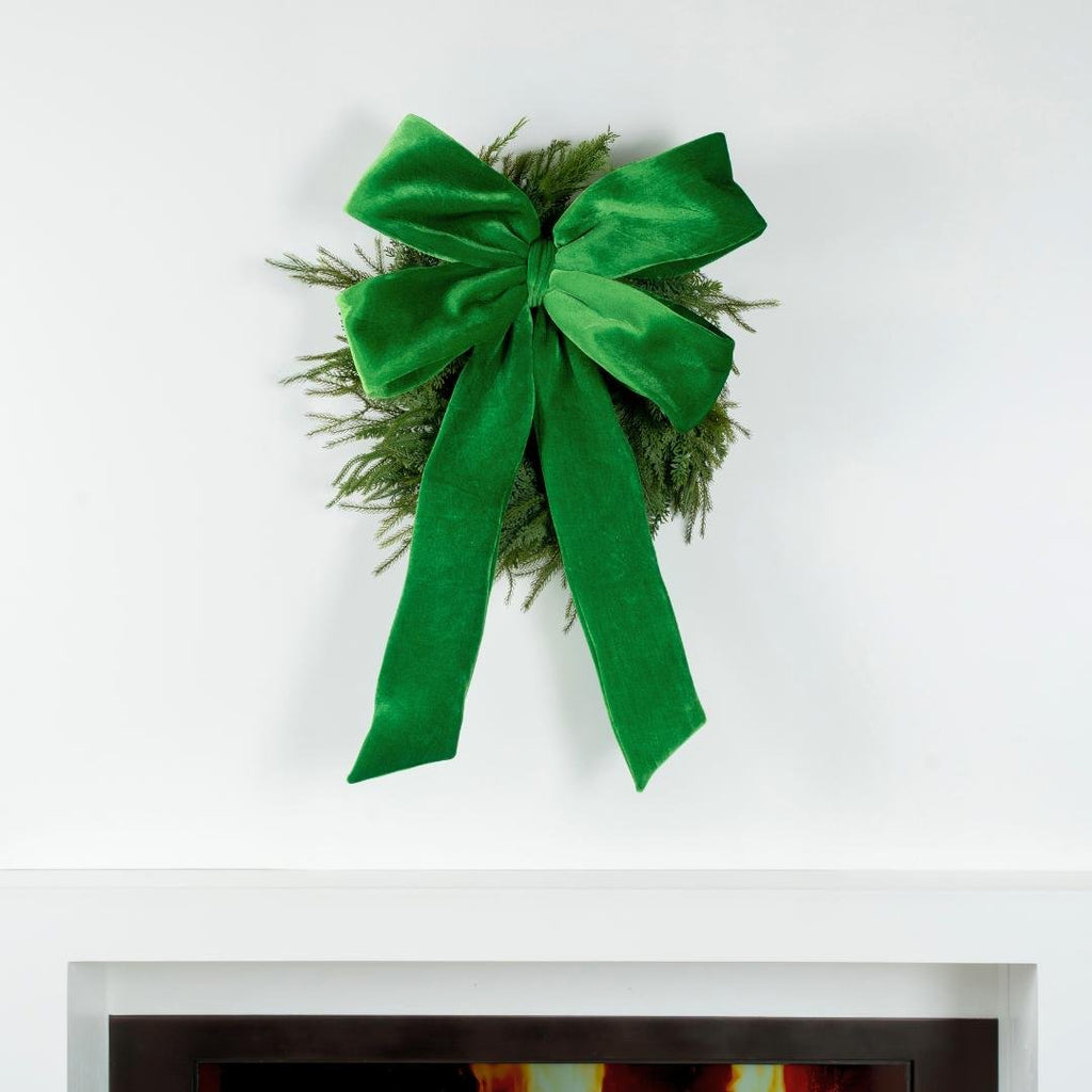 Christmas Green Wired Velvet Bow Topper