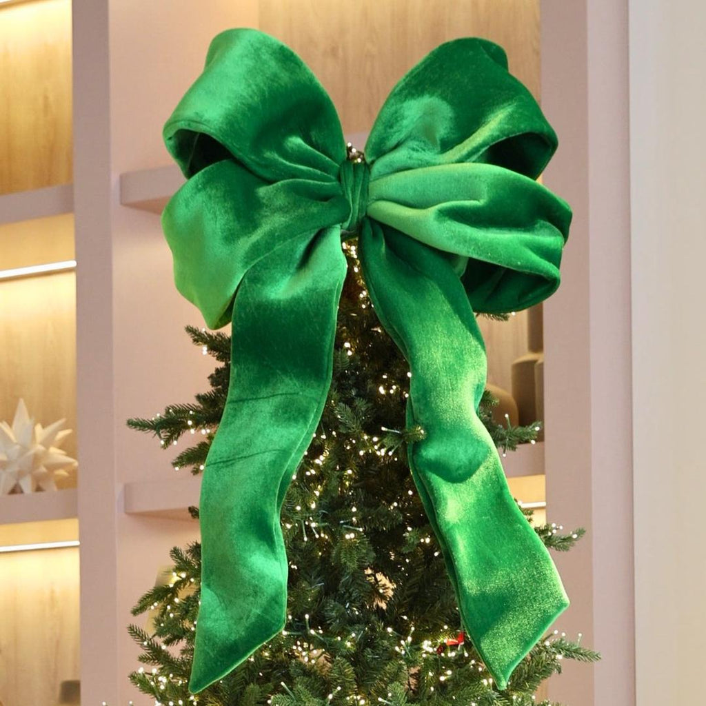 Christmas Green Wired Velvet Bow Topper