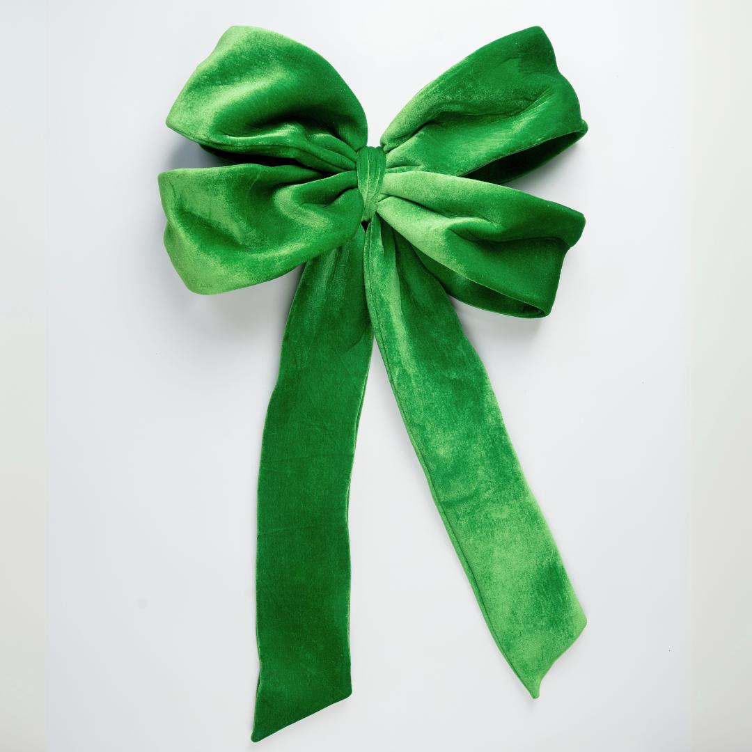 Christmas Green Wired Velvet Bow Topper